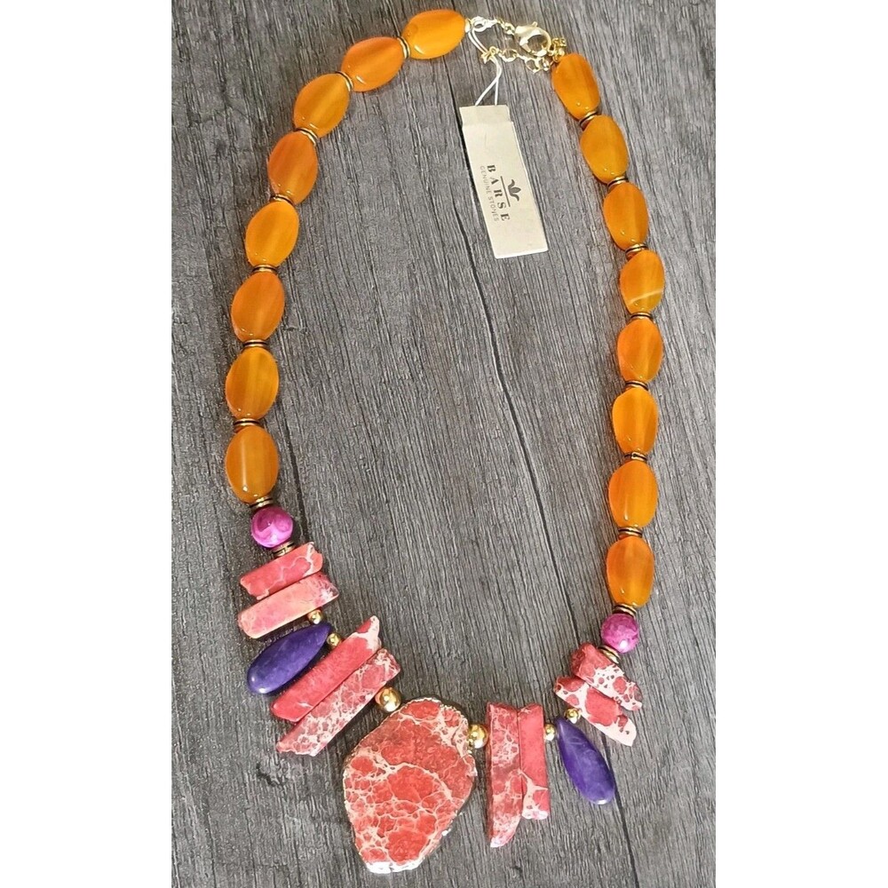 Barse Red Jasper Purple Pink Yellow Stone Gold Tone NWT Necklace